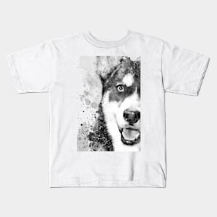 Black And White Half Faced Husky Dog Kids T-Shirt